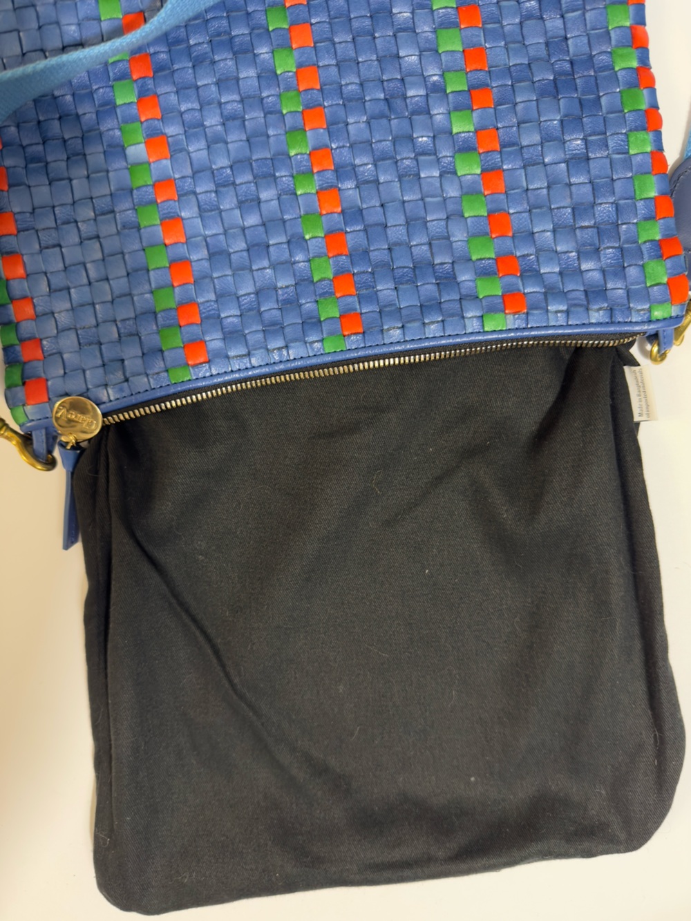 Rare Clare V. Handwoven Leather Messenger Bag Blue Red Green Checkered Stripe - Picture 10 of 15